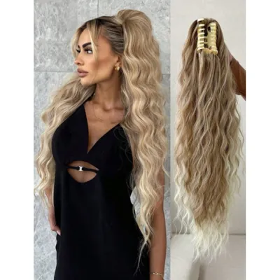 Valovit blond čop na klipsno – dolg in poln volumen